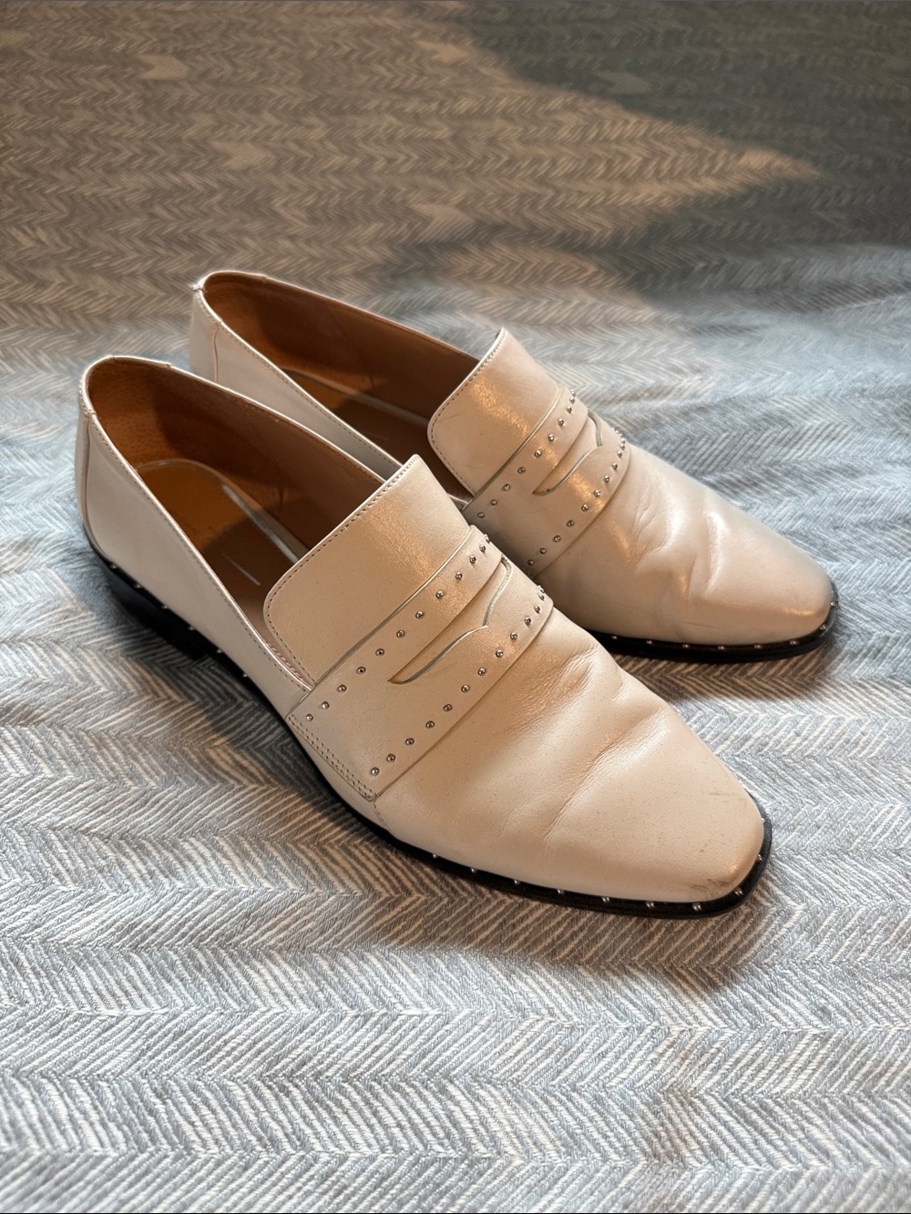 Paolo Cream Leather Studded Slip-On Loafers